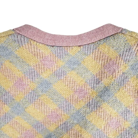 Zara Argyle Cardigan Women Small Pastel Jewel Buttons Preppy Soft Girl Academia - Picture 8 of 13